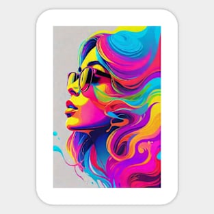 An Illustration of a Woman's Psychedelic Vision - colorful Sticker